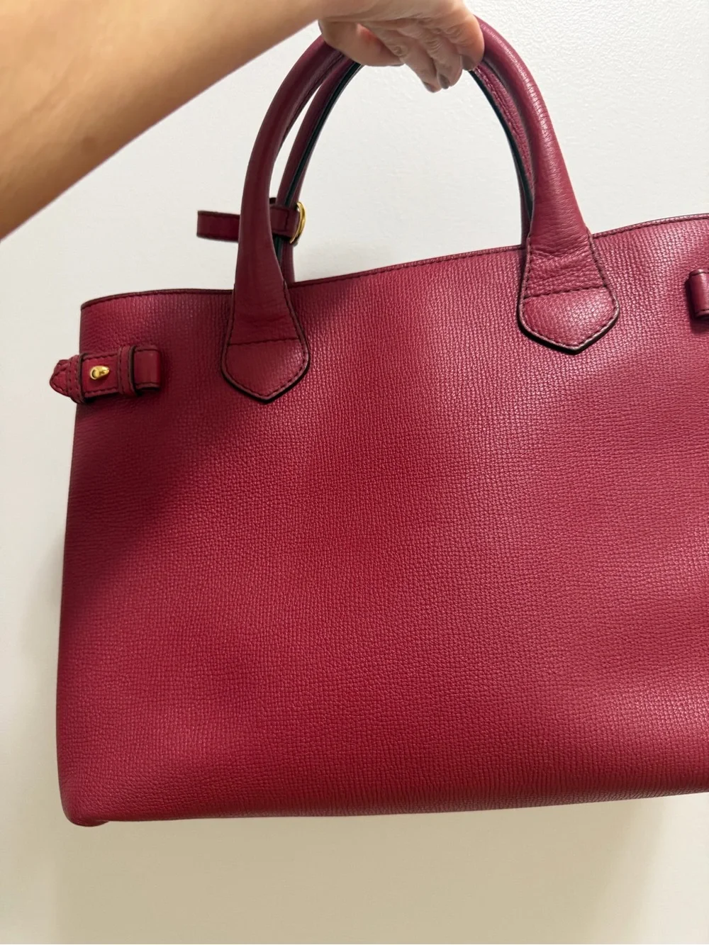 Burberry Burgundy Leather Satchel with Gold Hardware